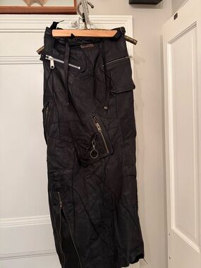 Black Leather Maxi Skirt with Zipper & Patchwork Detail
